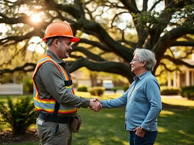 Arborist shaking hands with a satisfied homeowner